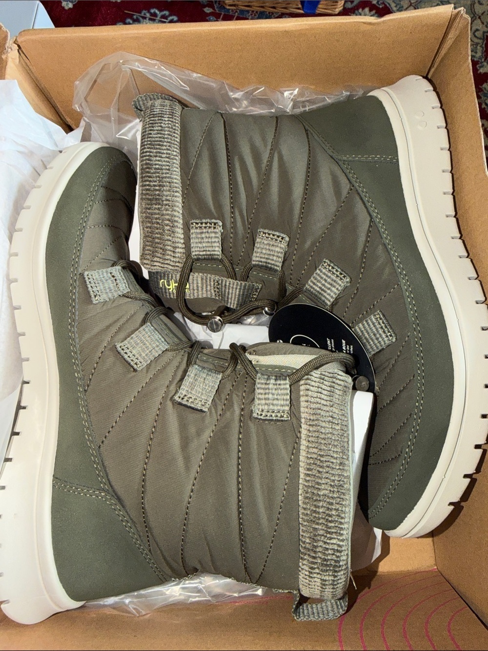 Ryka Olive Green Quilted Winter Ankle Boots